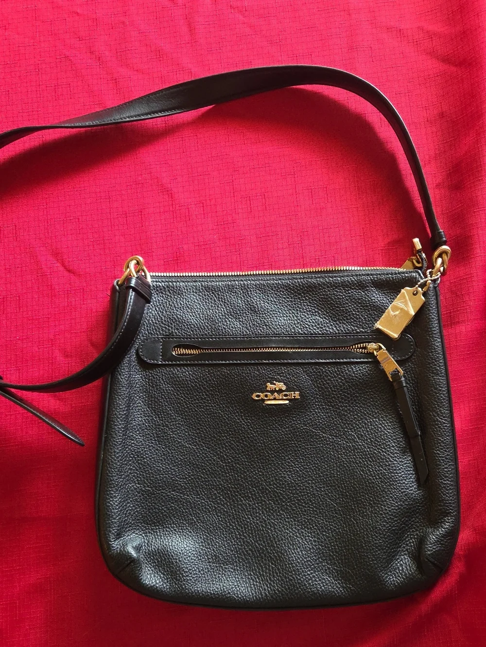 Coach Black Pebbled Leather Shoulder Bag with Gold Hardware